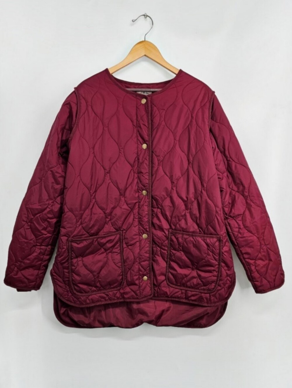 St John's Bay XL Burgundy Quilted Liner Jacket Longline Snap Front Coat